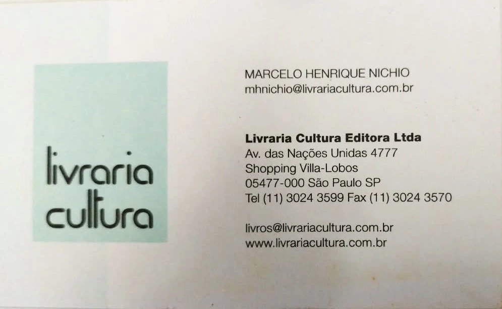 Livraria Cultura professional card with the name Marcelo Henrique Nicchio.