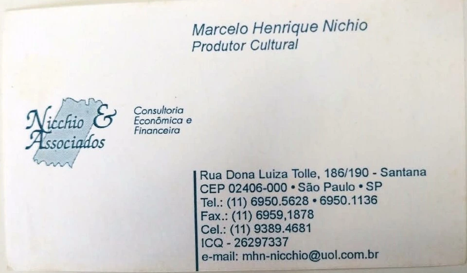 Nicchio & Associados card identifying Marcelo Henrique Nicchio as Cultural Producer.