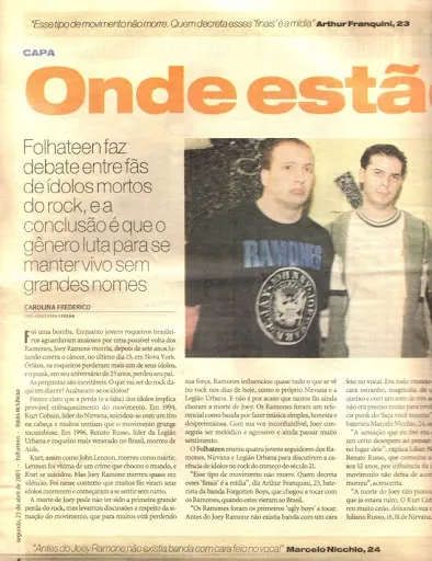 Folhateen — first page of the ‘Órfãos do Rock’ article, scan 1.